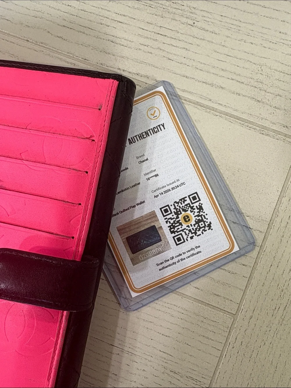 CHANEL Cambon Quilted Leather Flap Wallet pink interior